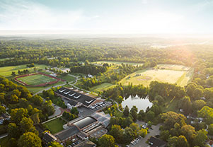 A view of campus from above. Links to Gifts of Life Insurance